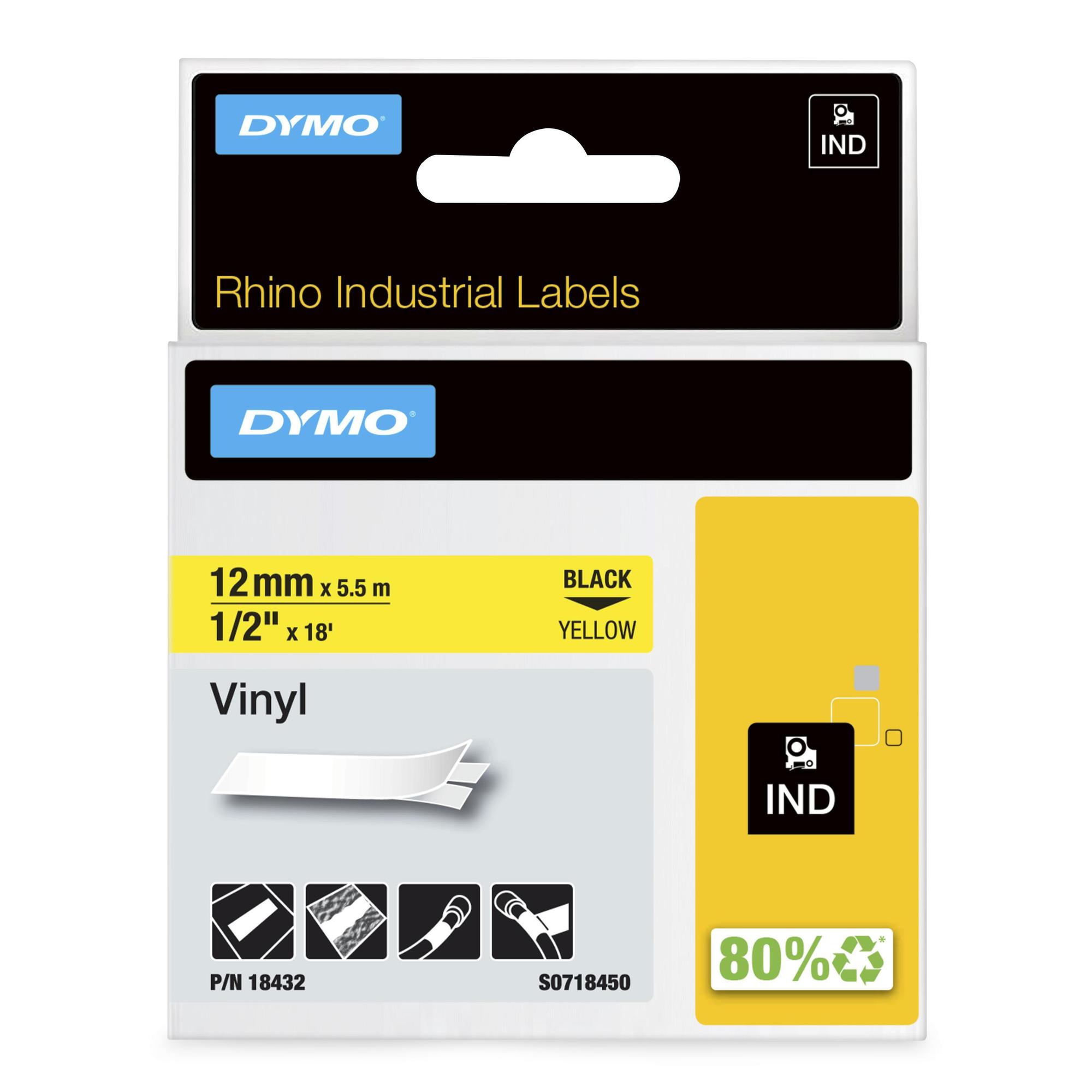 DYMO Cinta de color Rhino Industrial Vinyl / 18432 Negro, amarillo L