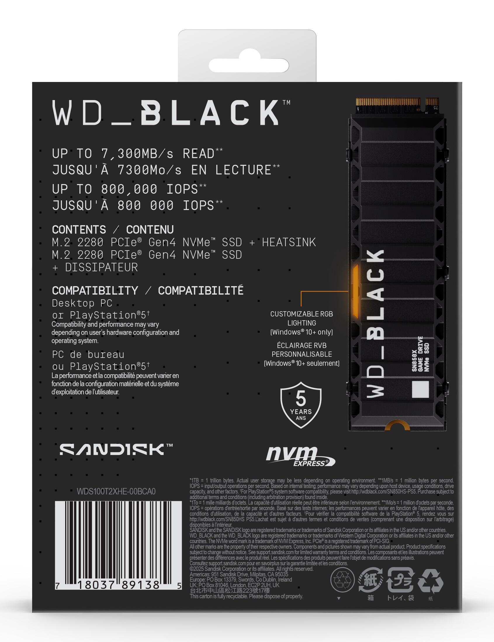 Western Digital SSD M.2 SN850X / WDS100T2XHE Negro S