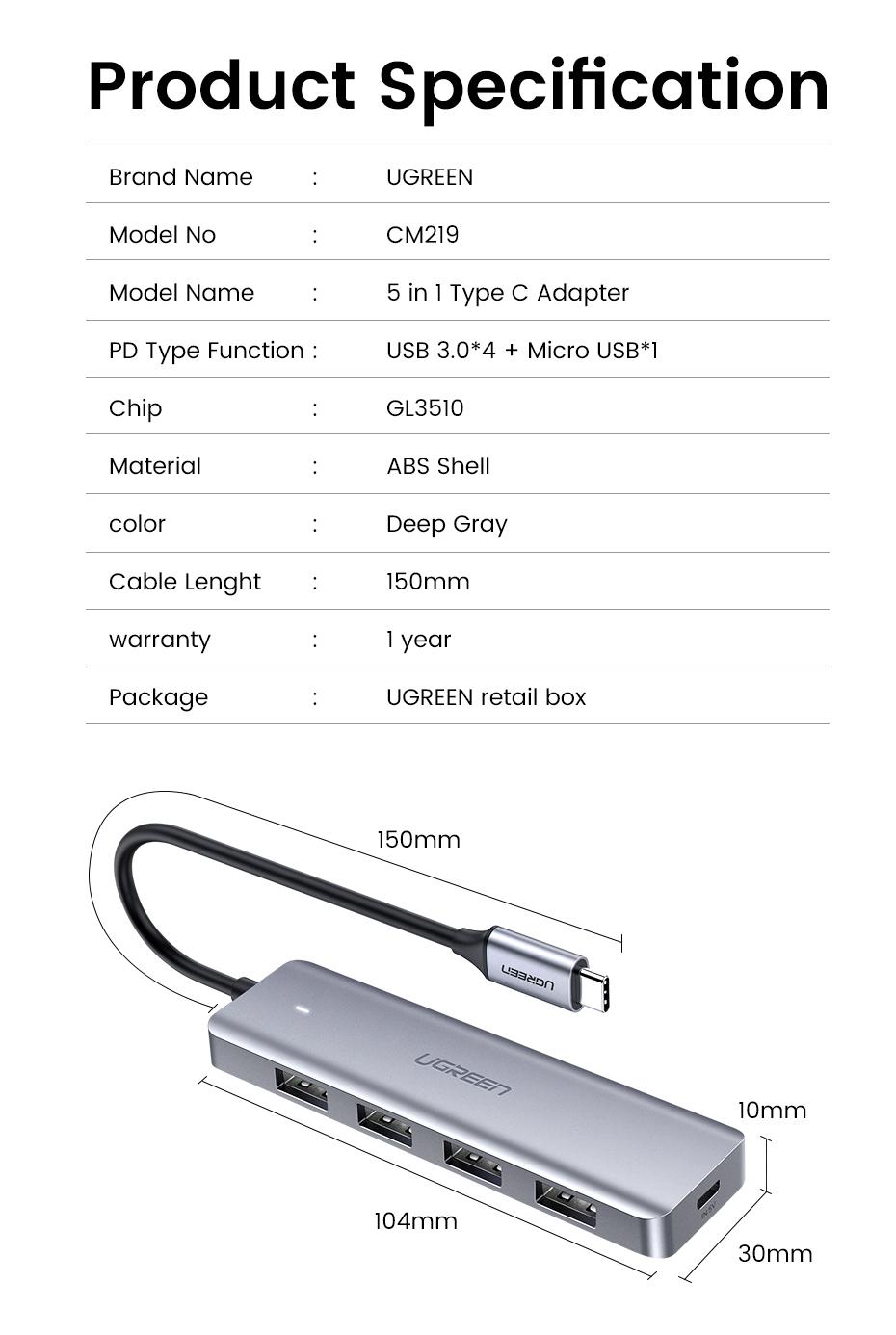 Ugreen Concentrateur USB 4 Port-C Hub / 70336