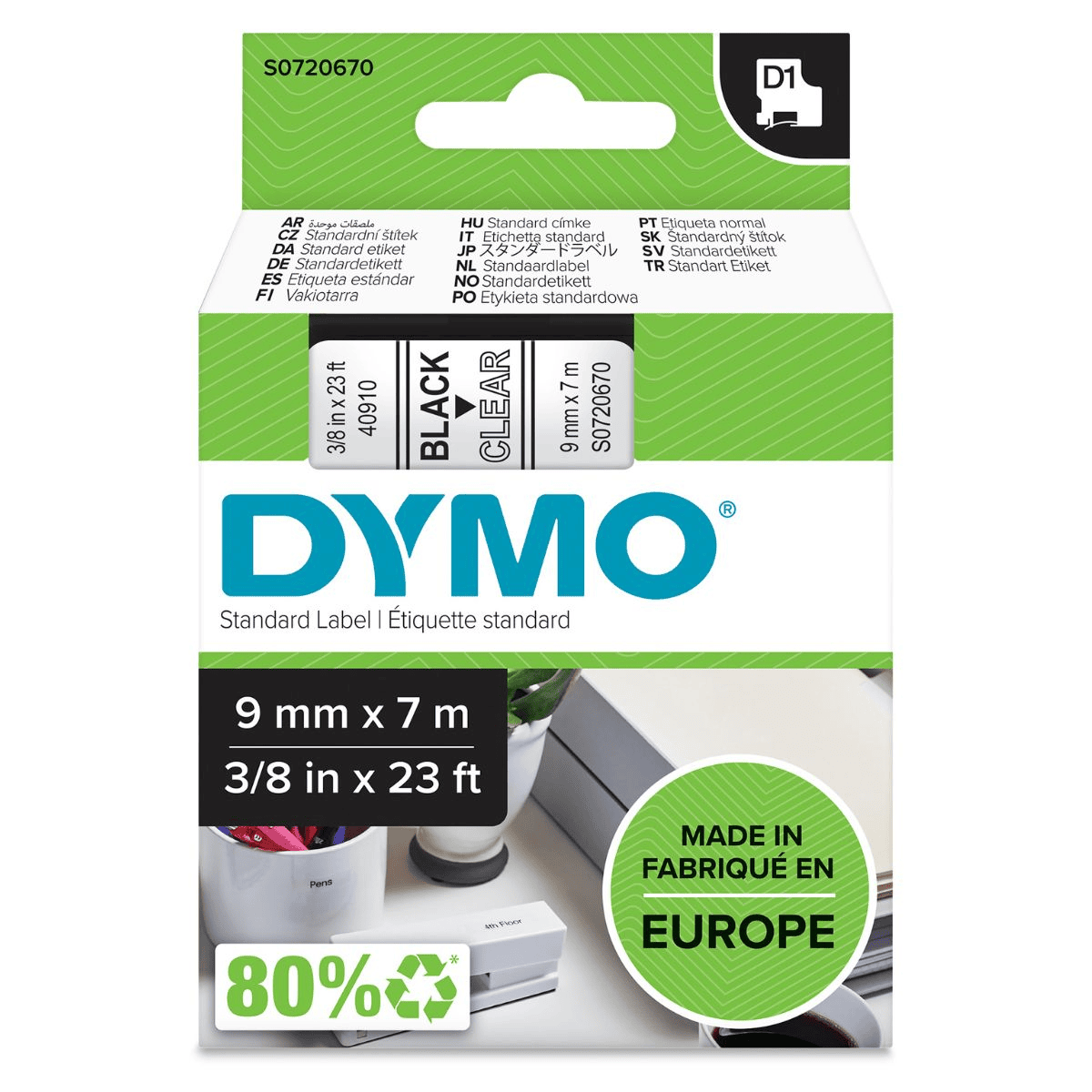 Dymo Ruban encreur 40910 / S0720670 Noir sur transparent