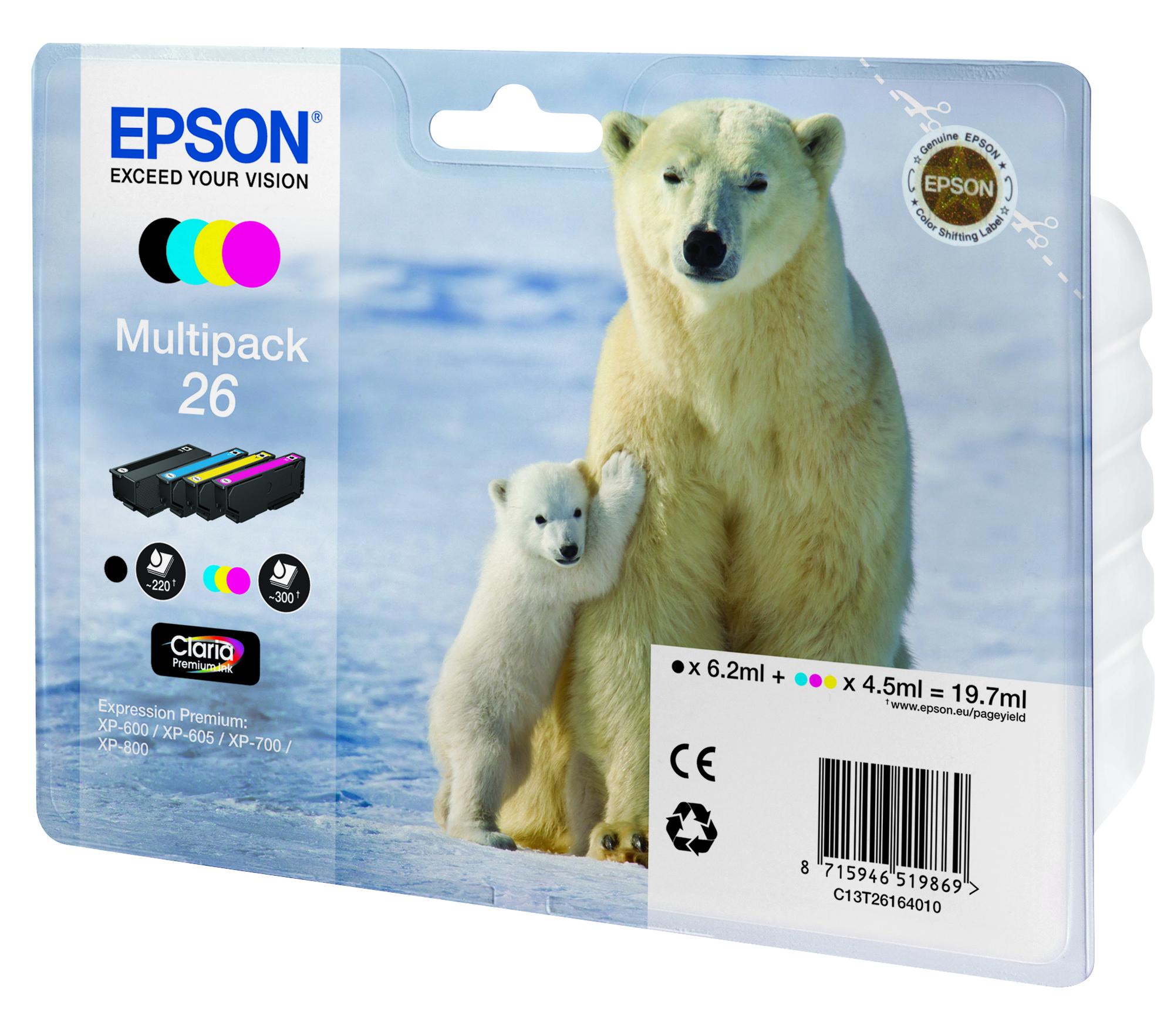 Epson Encre 26 / C13T26164010 BK,C,M,Y Multipack