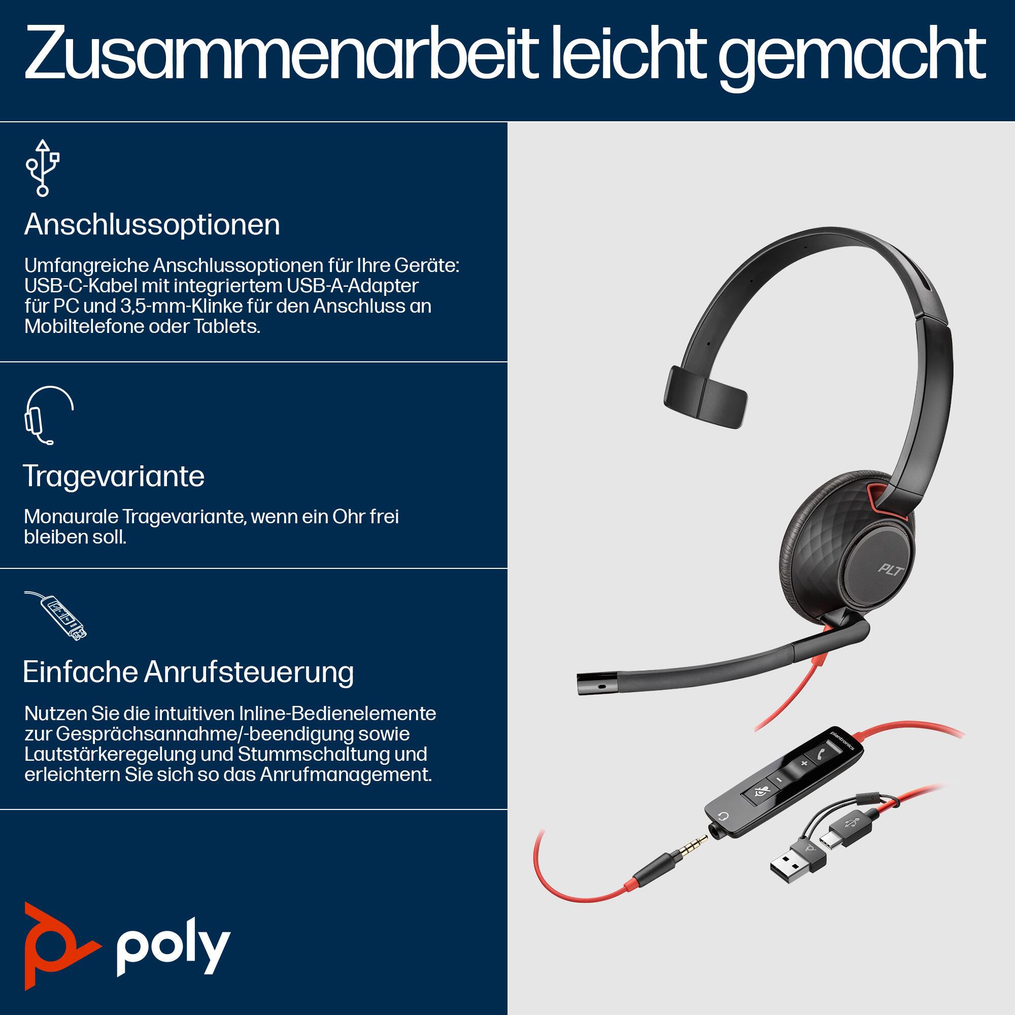 Plantronics/Poly Auriculares Blackwire 5210 Mono USB-C MS / 8X230A6 Negro