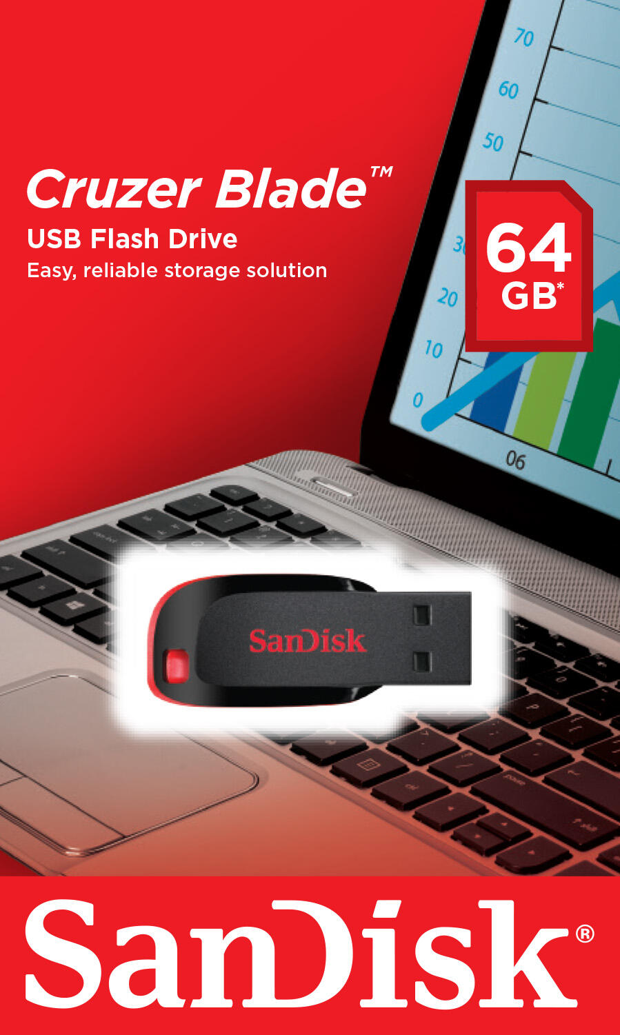 SanDisk Clé USB Cruzer Blade 64GB / SDCZ50-064G-B35 Noir, rouge