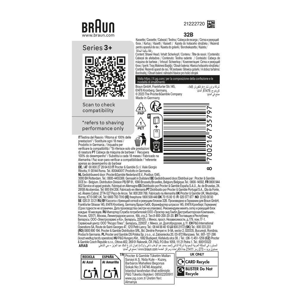 Braun Hoja de afeitar Series 3 ProSkin 32B / 2082 0300 Negro, acero inoxidable