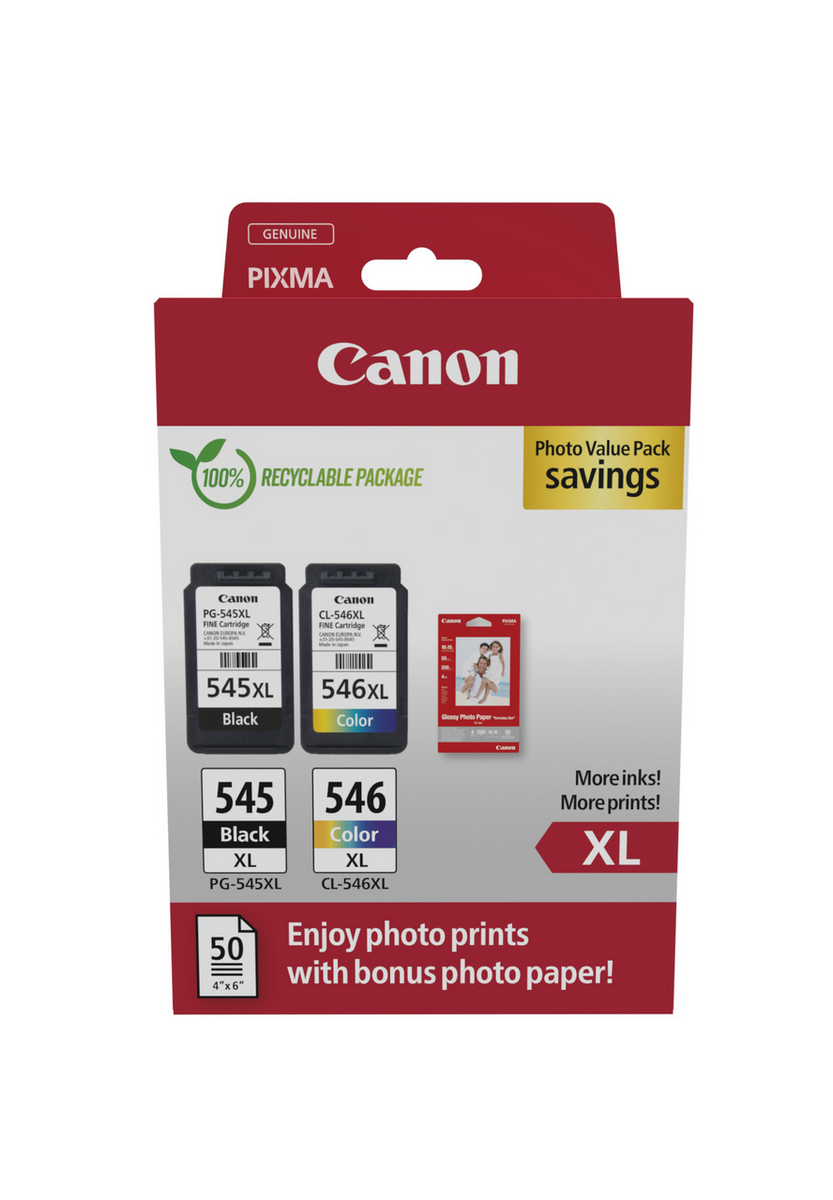 Canon Tinte PG-545XL/CL-546XL  / 8286B011 BK,C,M,Y XL Multipack in Blister