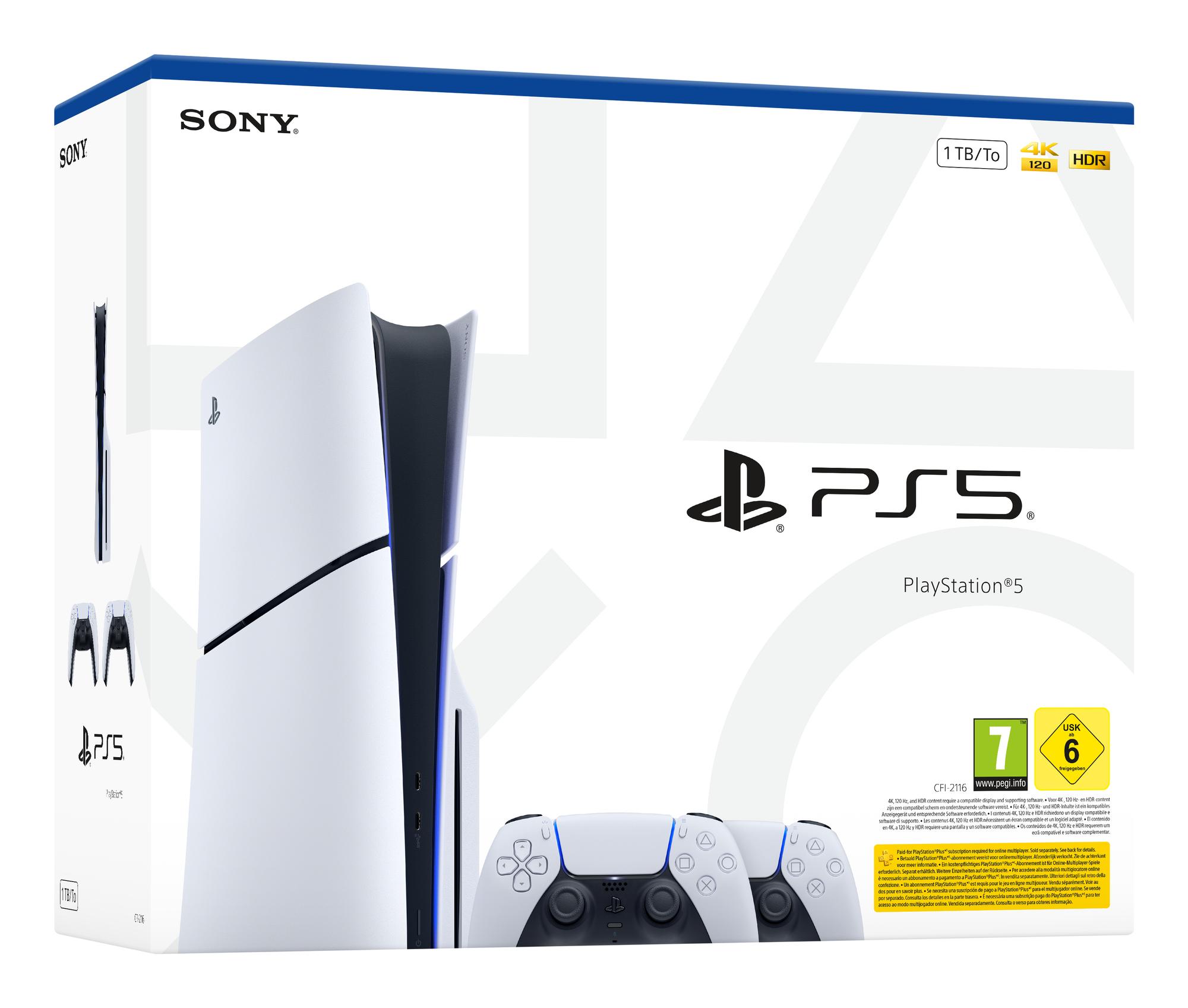 Sony Konsole PS5 Slim Disc 1TB 2 Controller / 1000050116 Schwarz, Weiß Multipack
