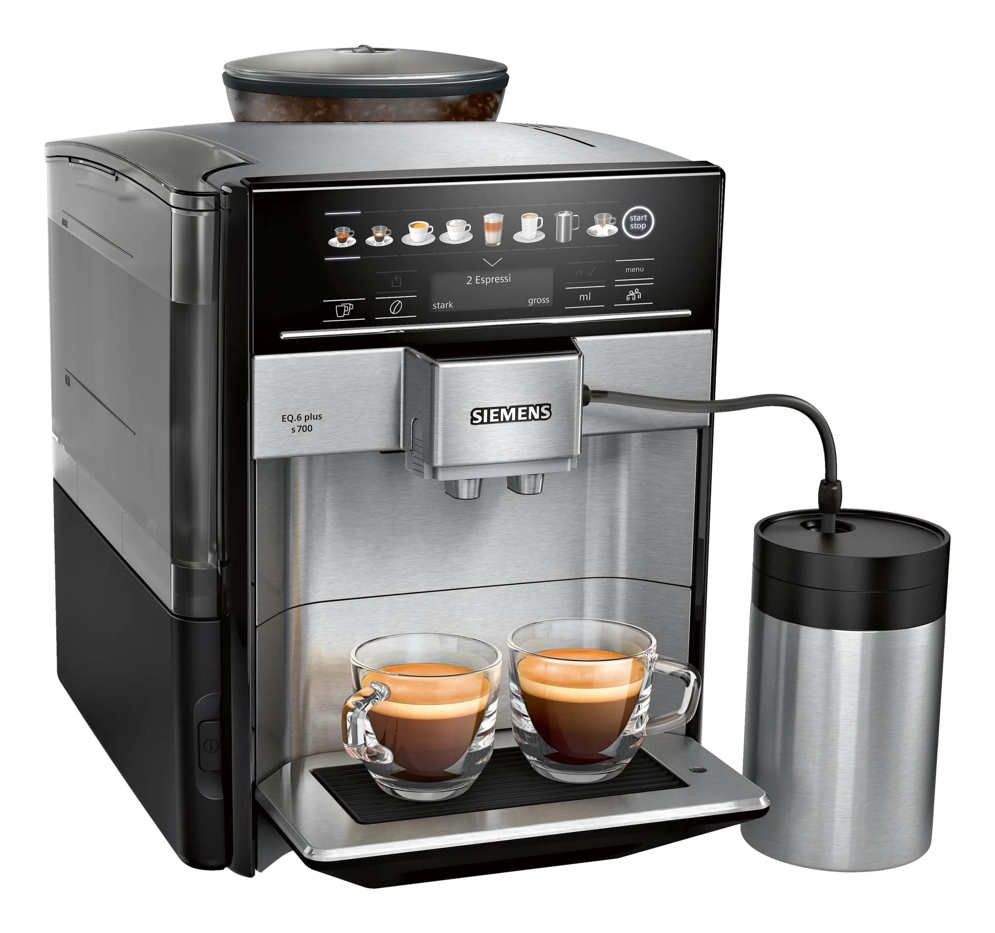 Siemens Máquina de café totalmente automática EQ.6 plus s700 / TE657M03DE Negro, acero inoxidable
