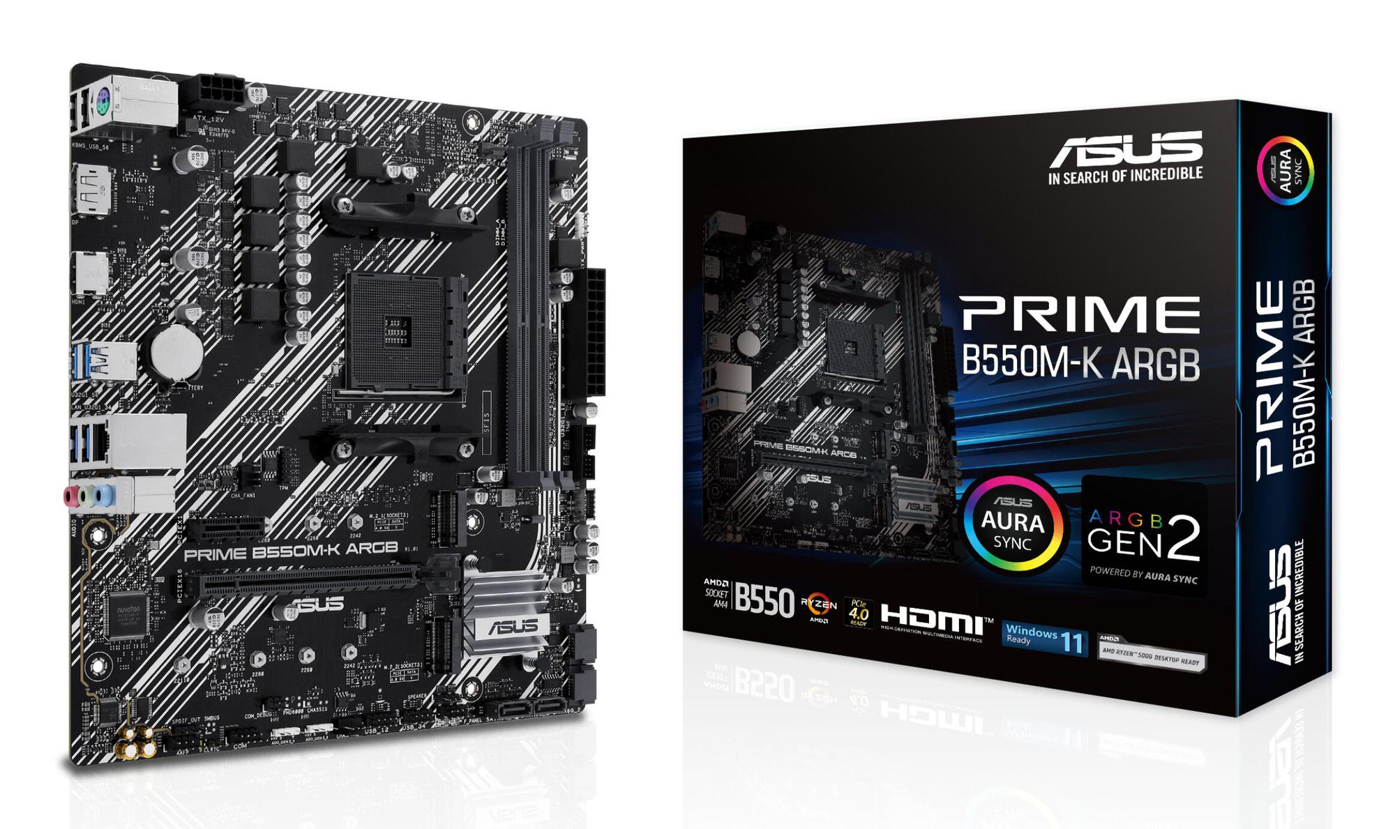 ASUS Mainboard Prime B550M-K ARGB / 90MB1GC0-M0EAY0 Black, grey