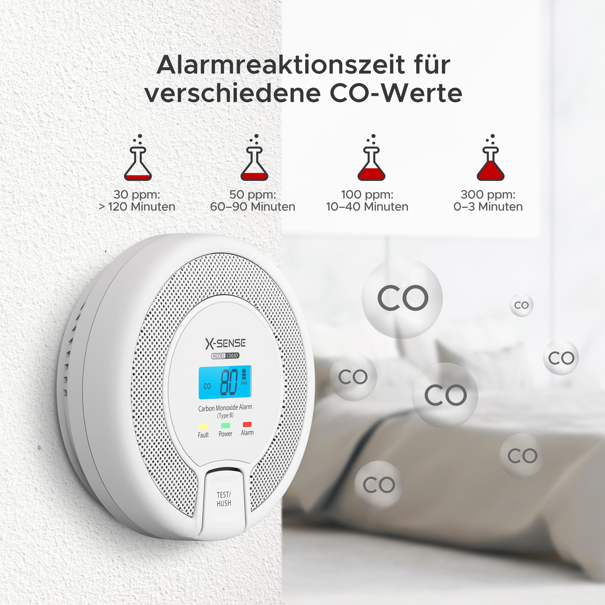 X-Sense Kohlenmonoxidmelder CO03D / ZASXS00147WEU Weiß, Grau