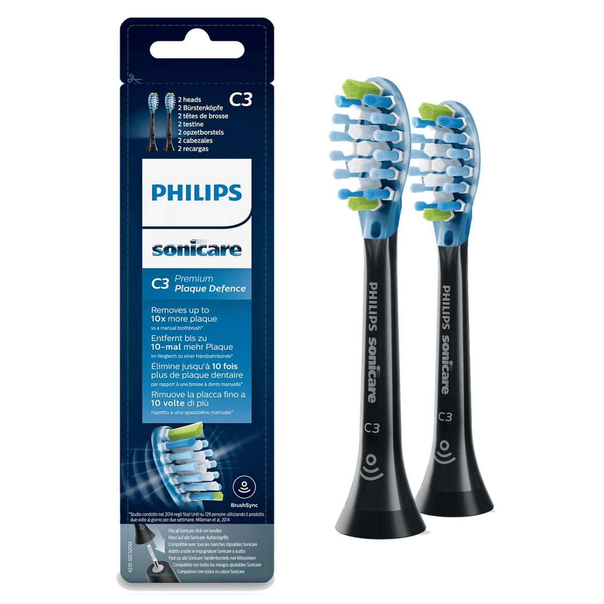 Philips Cabezal de cepillo sonic C32BK / HX9042/33 Negro Paquete doble
