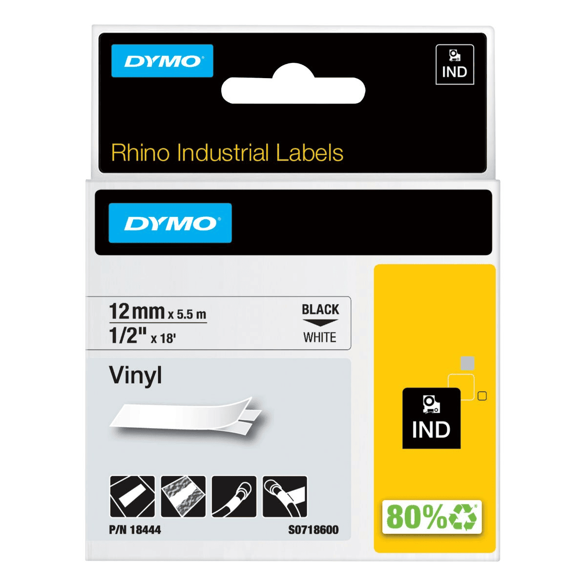 Dymo Farbband Rhino Industrial Vinyl / 18444 Schwarz auf Weiß L