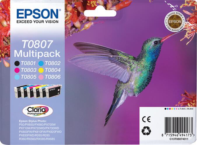 Epson Encre T0807 / C13T08074011 BK,C,M,Y,LM,LC Multipack
