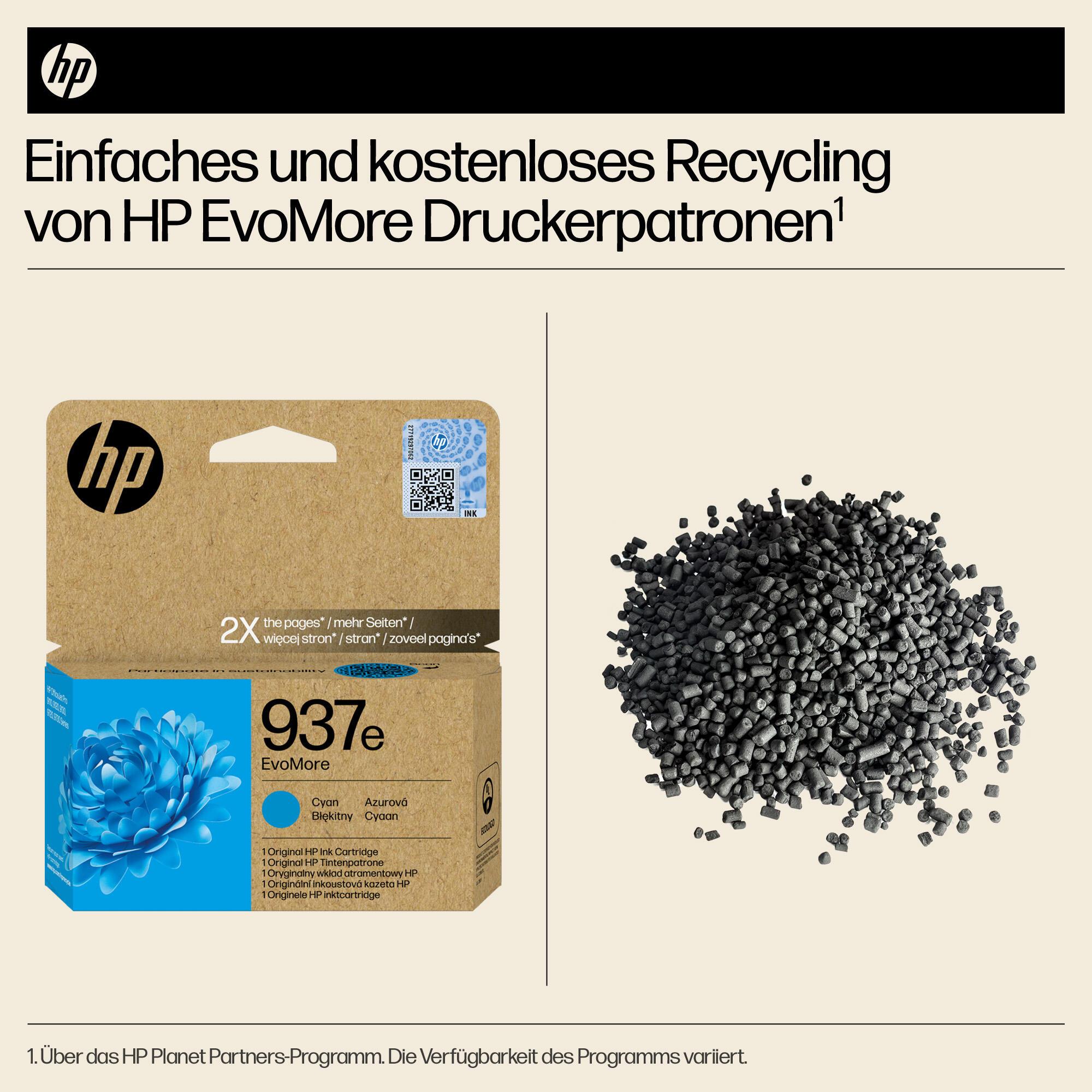 HP Tinta 937E / 4S6W6NE Cian XL
