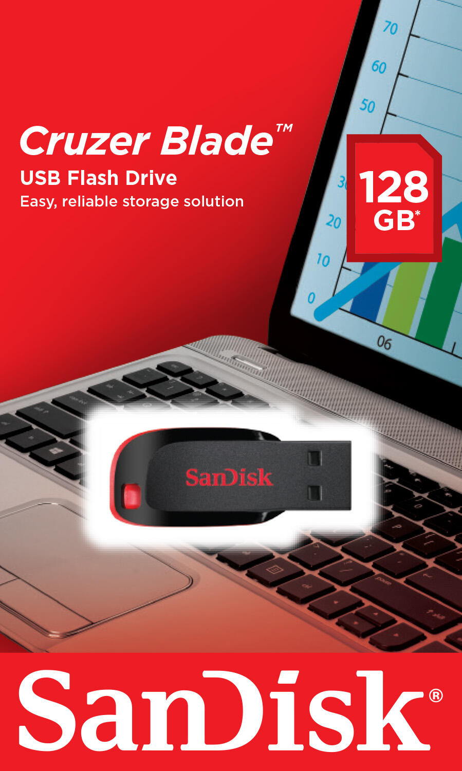 SanDisk Chiave USB Cruzer Blade 128GB / SDCZ50-128G-B35 Nero, rosso