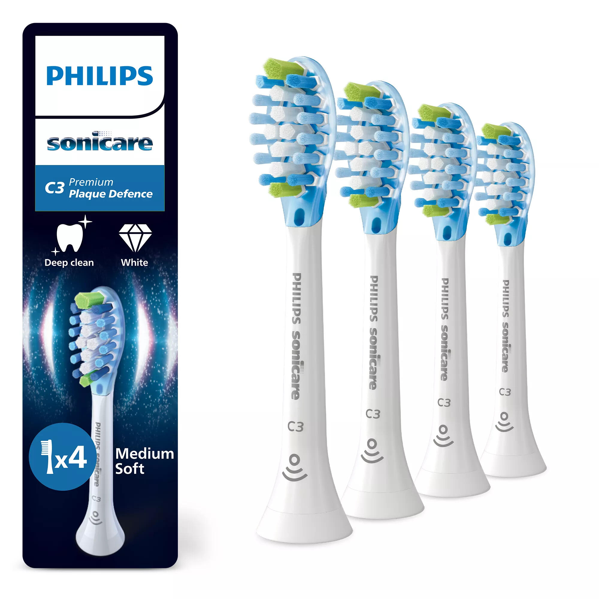 Philips Spazzolino da denti collegabile Sonicare C3 Premium Plaque Defense / HX9044/87 Bianco 4-Pack