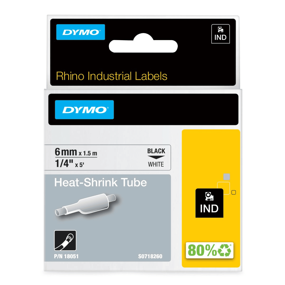 Dymo Shrink tubing 18051 Black on White