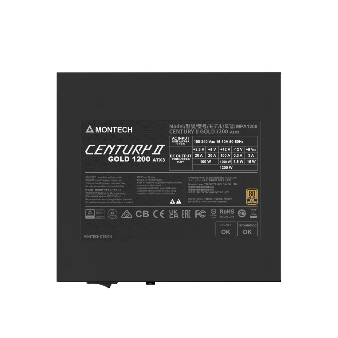 Montech PC power supply unit CENTURY II 1200W / CENTURY II 1200W Silver, black