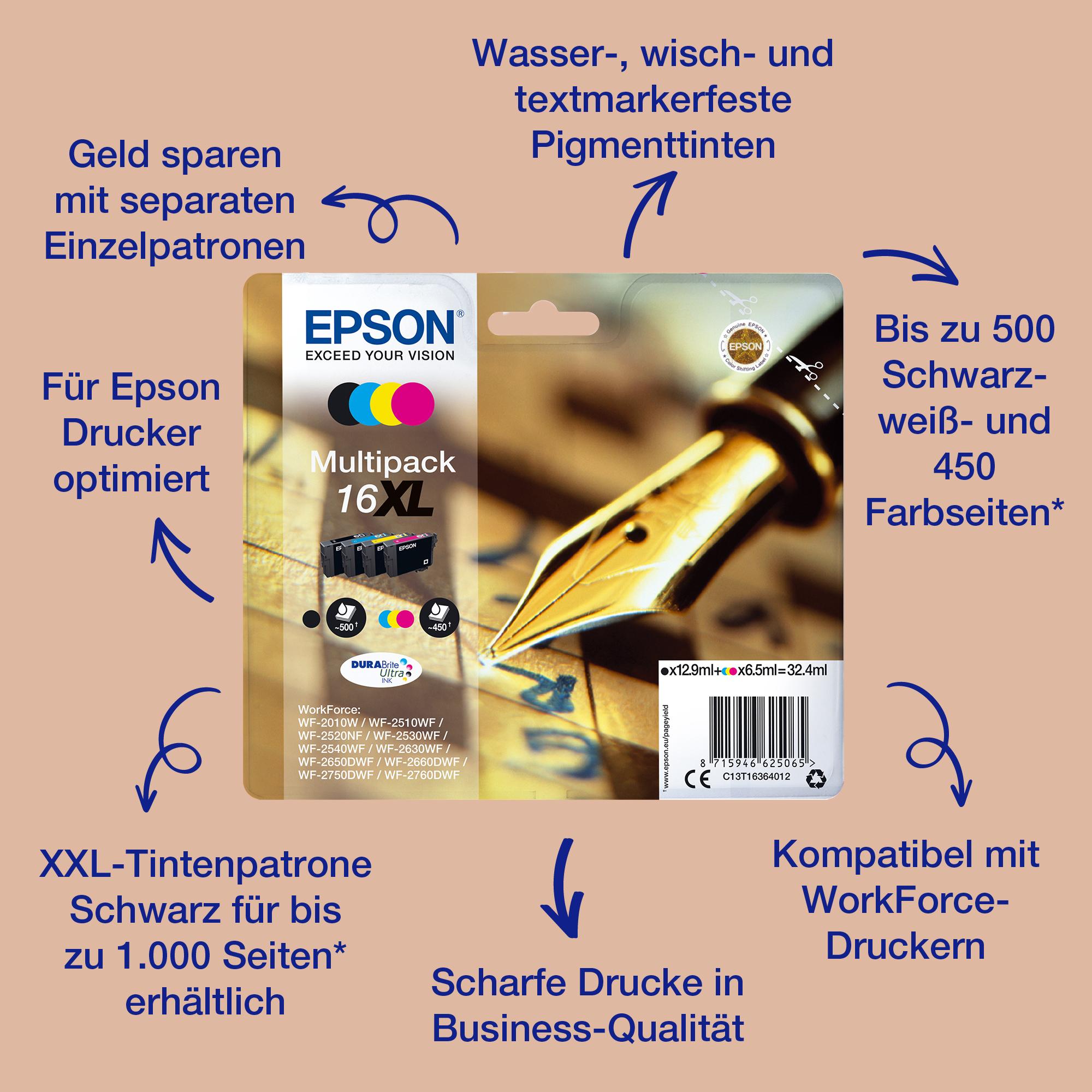 Epson Tinte 16 / C13T16264012 BK,C,M,Y Multipack