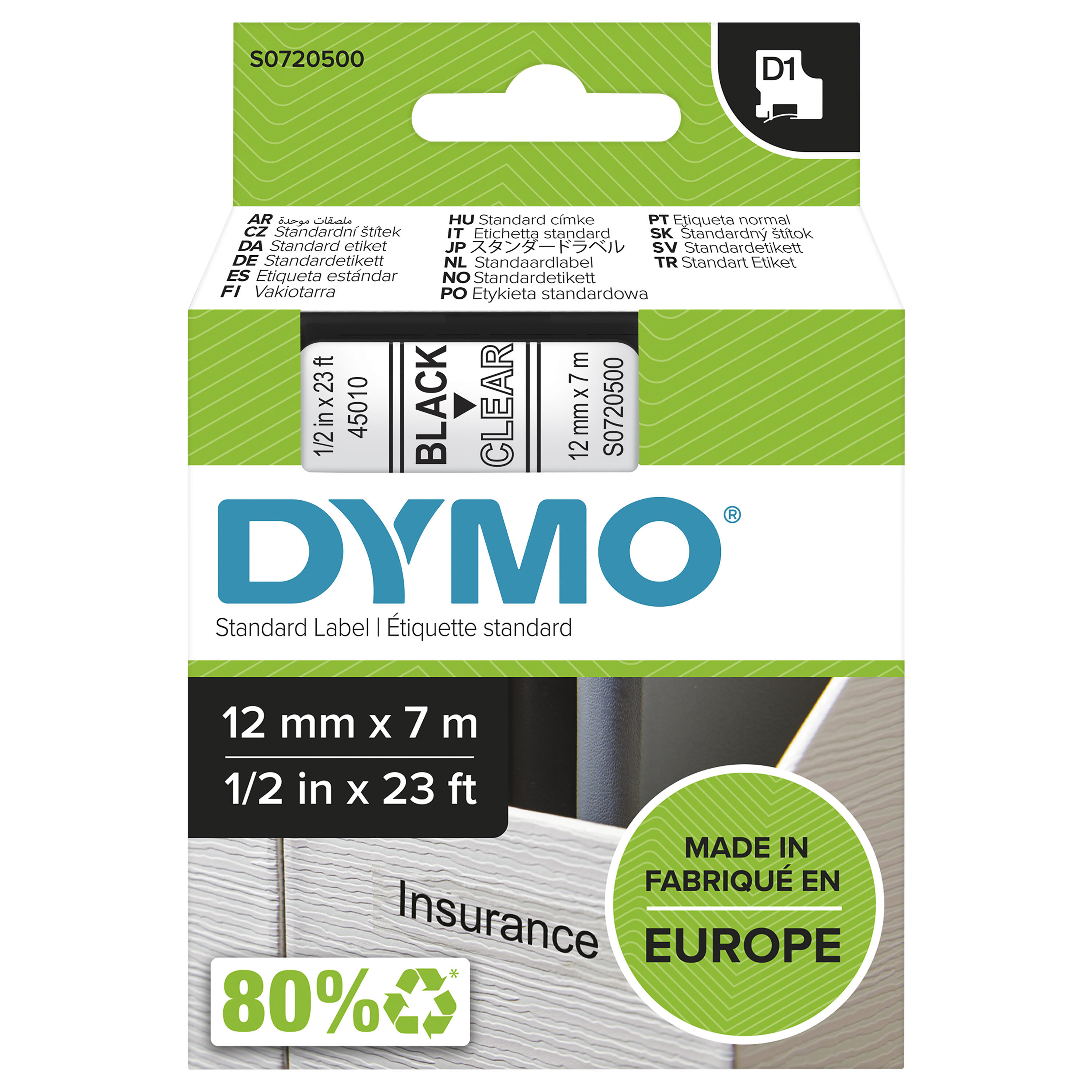 DYMO Ruban encreur 45010 / S0720500 Noir sur transparent