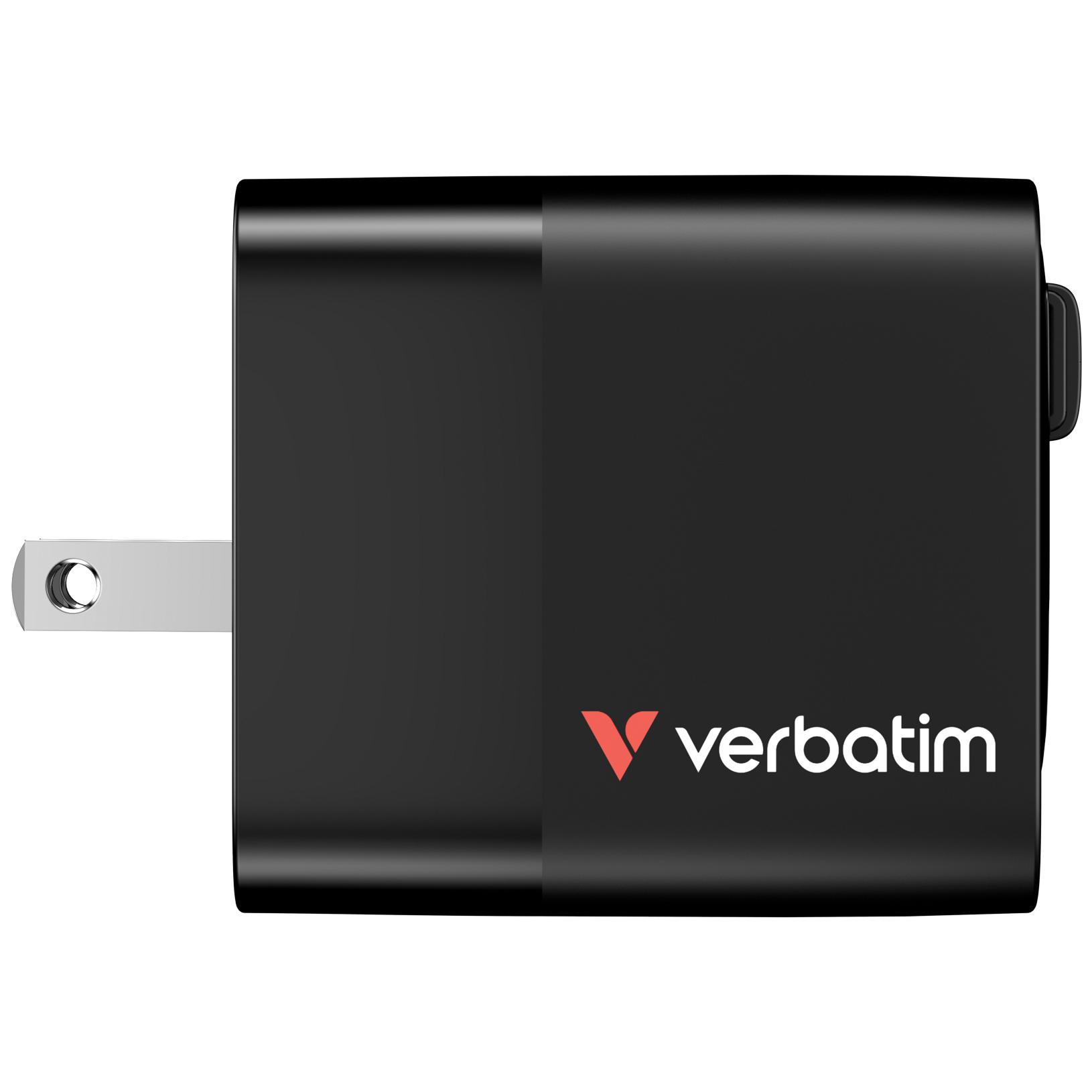 Verbatim Netzteil / Ladegerät 65W 2 Port mit einfahrbarem Kabel / 32217 Schwarz