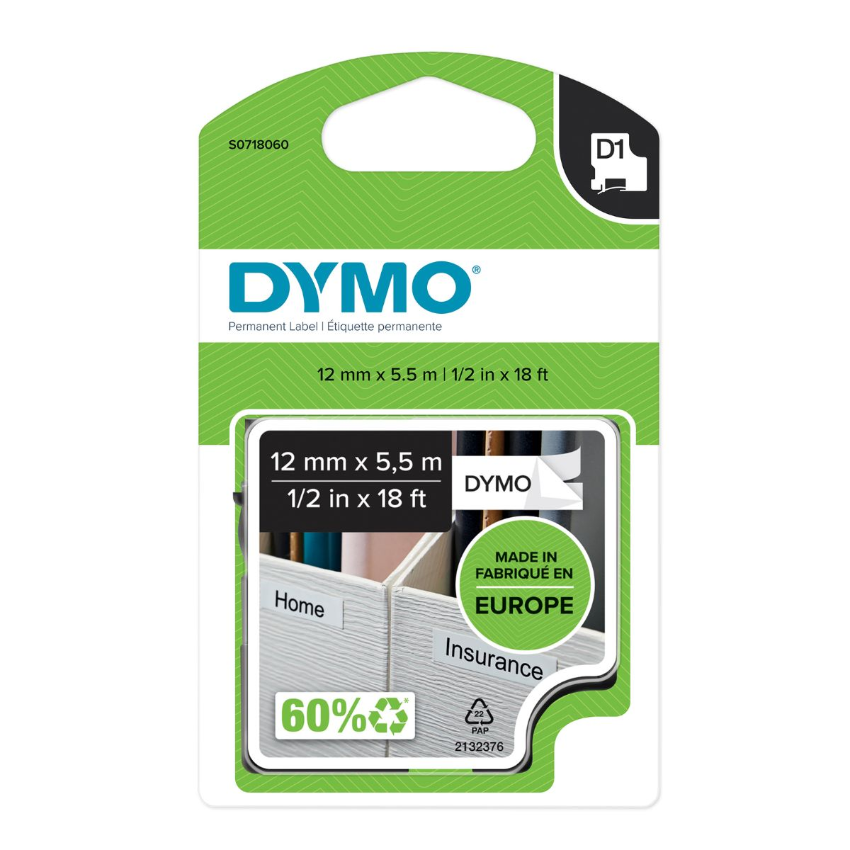 Dymo Étiquette S0718060 Noir sur Blanc