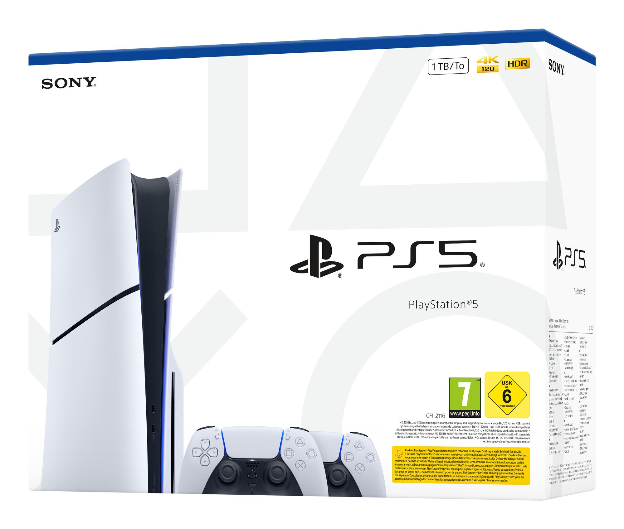Sony Konsole PS5 Slim Disc 1TB 2 Controller / 1000050116 Schwarz, Weiß Multipack